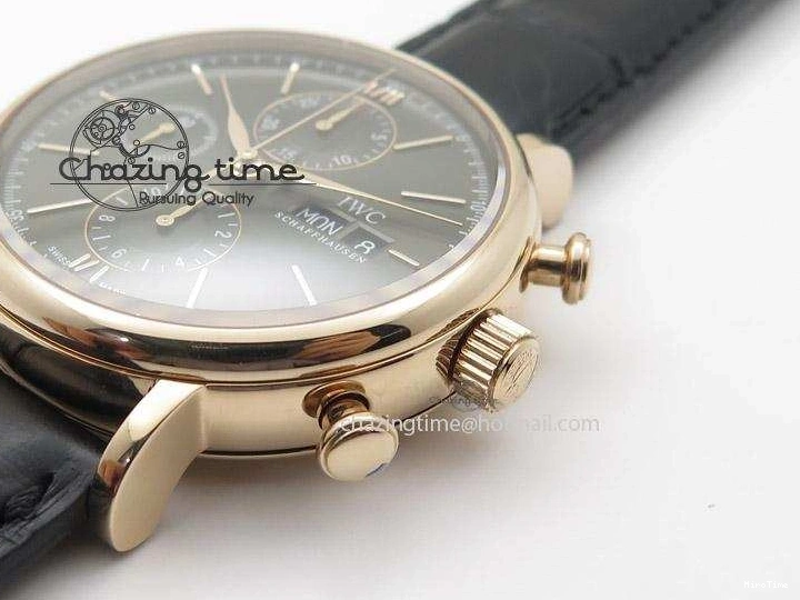 MIROTIME 0518 Portofino Chrono RG Black Dial on Black Leather Strap A HighPerformance 7389